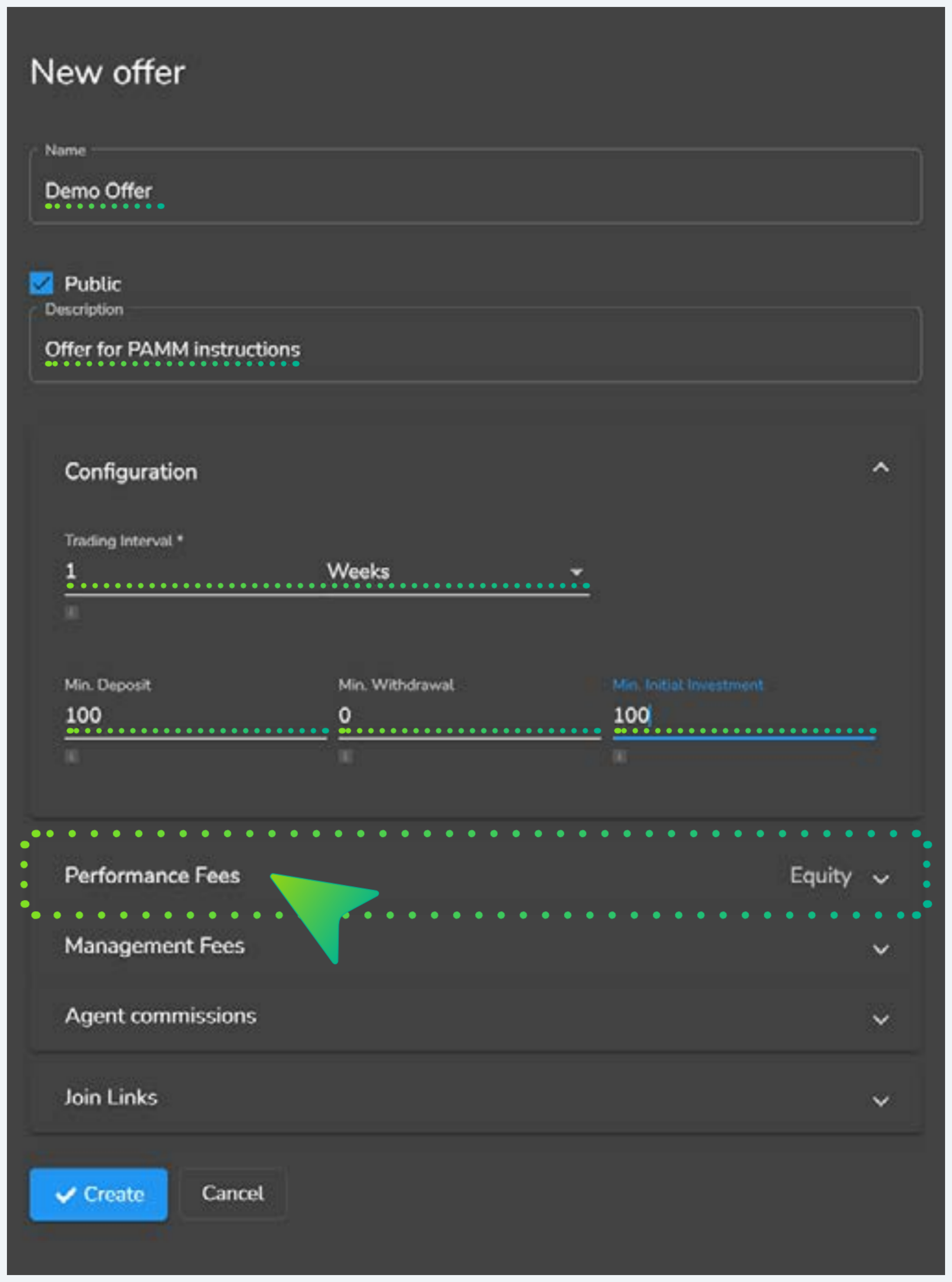 New Offer form Information & Configuration